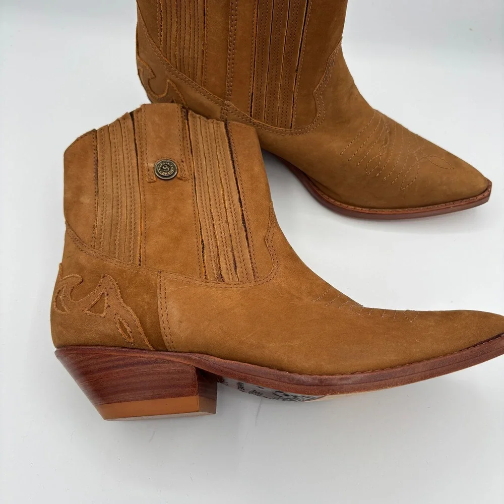 Vtg Circle S Brand Scout X Women Sz 7.5 Brown Suede Western Ankle Boots Cowgirl